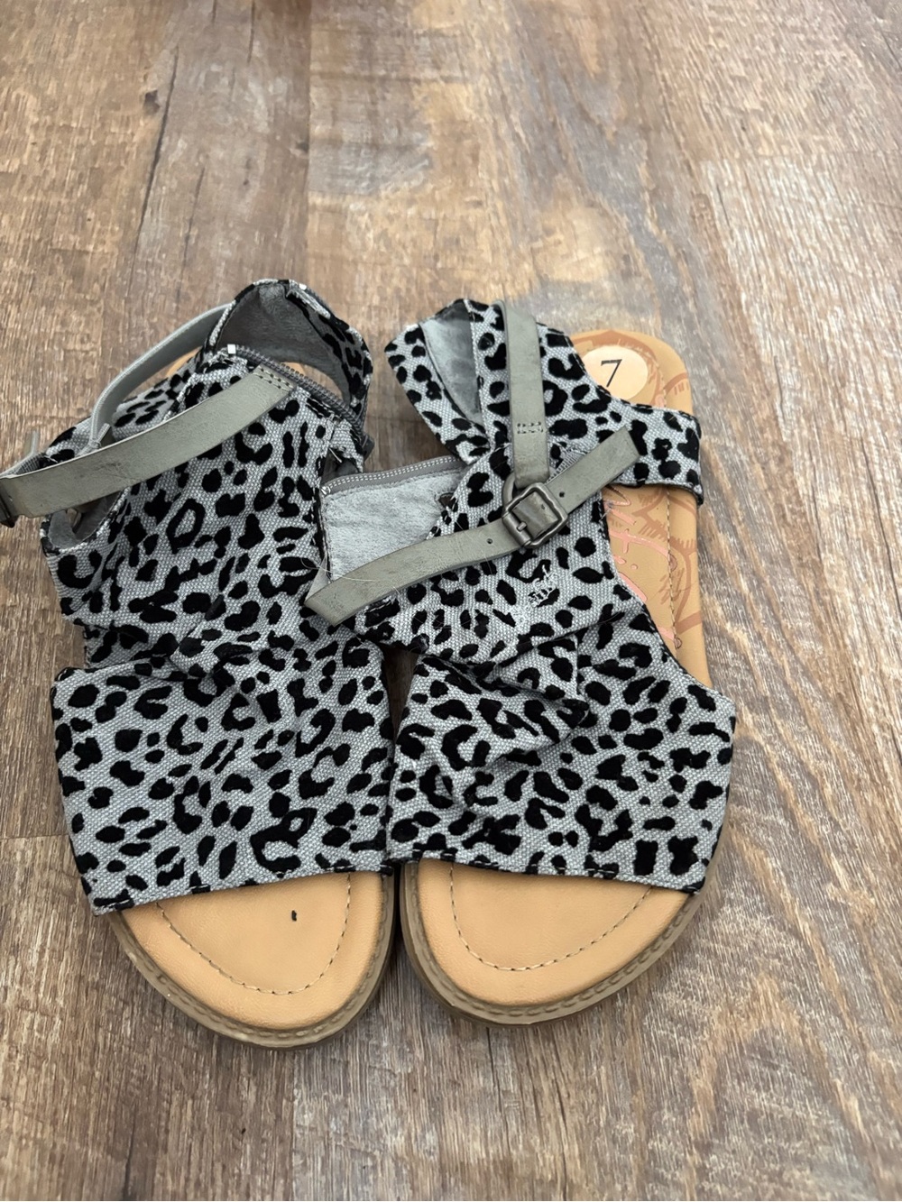Blowfish Grey Leopard Print Strappy Sandals